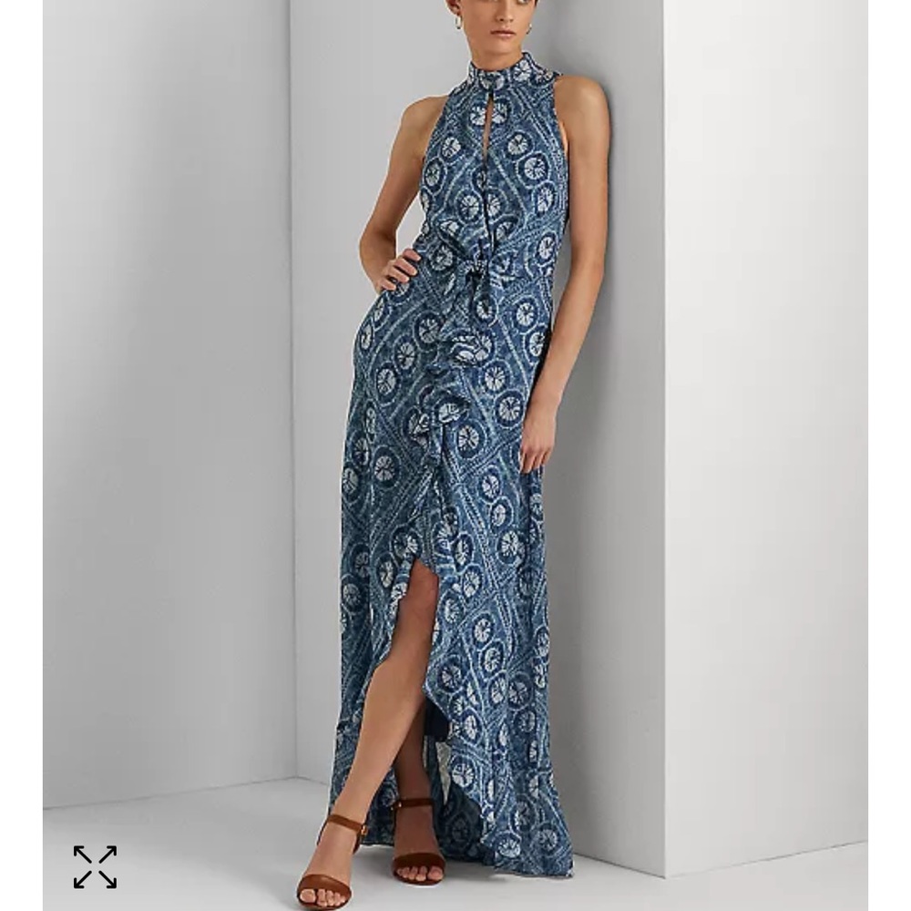LAUREN RALPH LAUREN Geo Print Sleeveless Georgette Gown